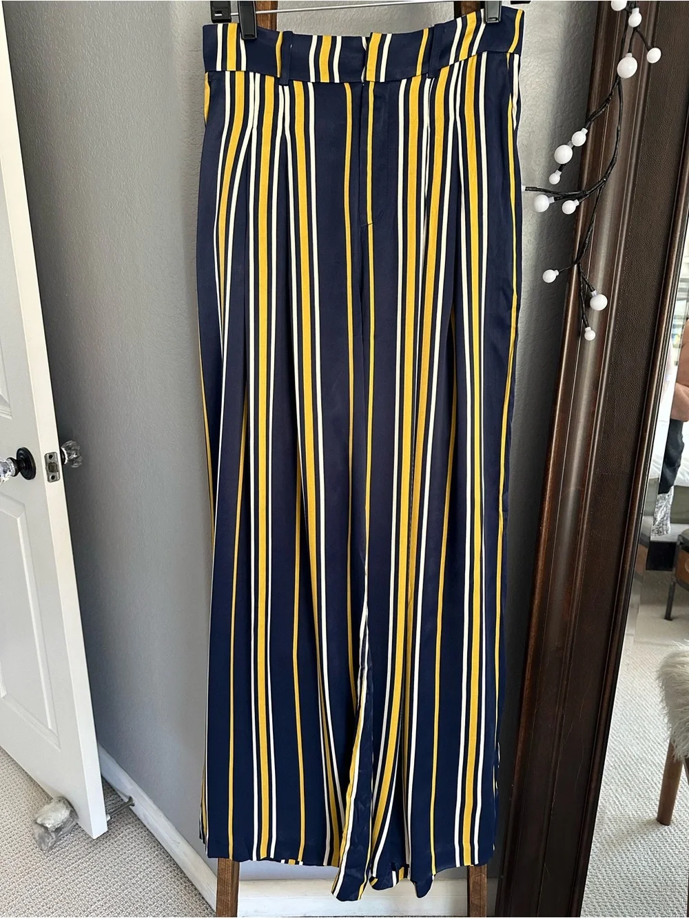 Anthropologie Maeve Navy, Mustard & White Striped Pants, size 8